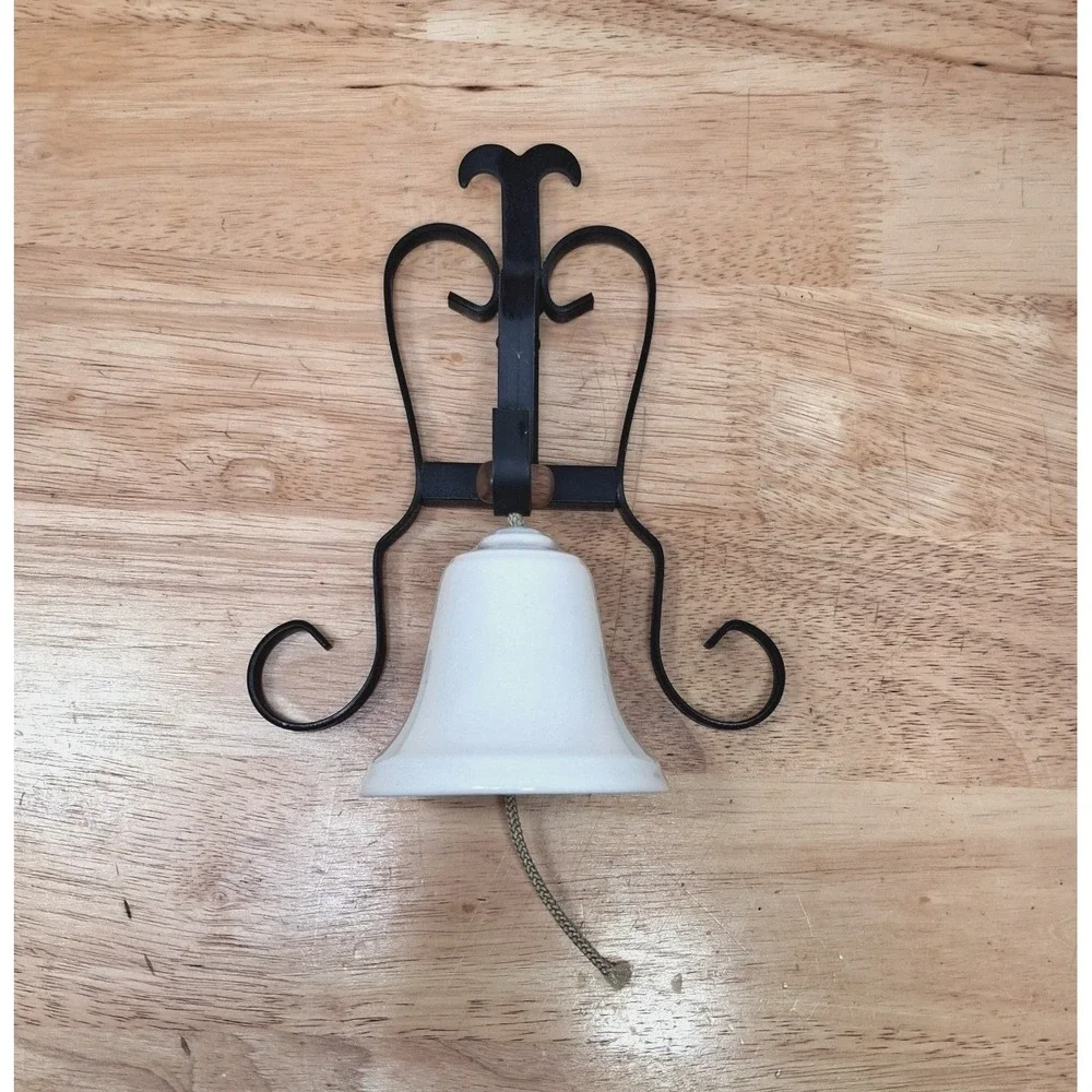 Vintage Wrought Iron And Porcelain Farmhouse Decor Dinner Bell
